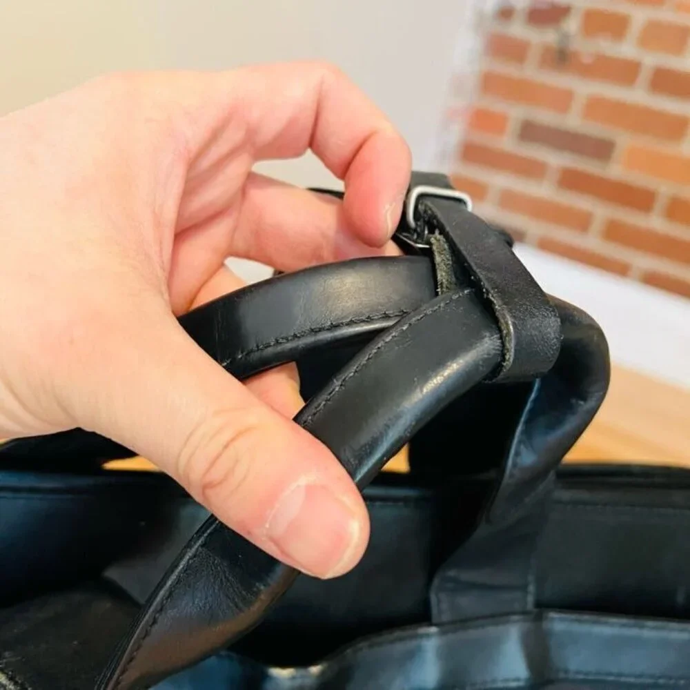 Tumi Black Soft Leather Laptop Bag Briefcase